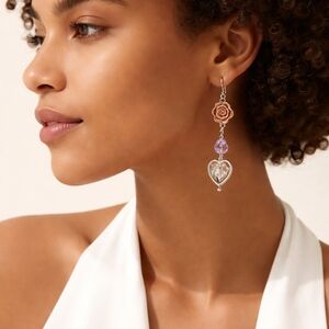 Perfect Valentine's Day Gift! Rose and Heart Dangle Earrings 925